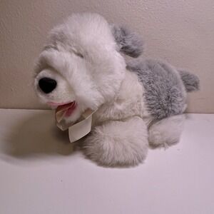 Playful Pals Medium Sheepdog Plush White Grey Mervyns Vintage Dog Ribbon Korea